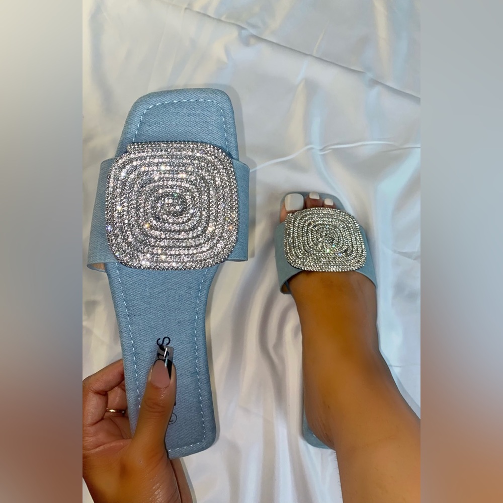 Demi ๐ Denim Rhinestone Sandal - Picture 2 of 3